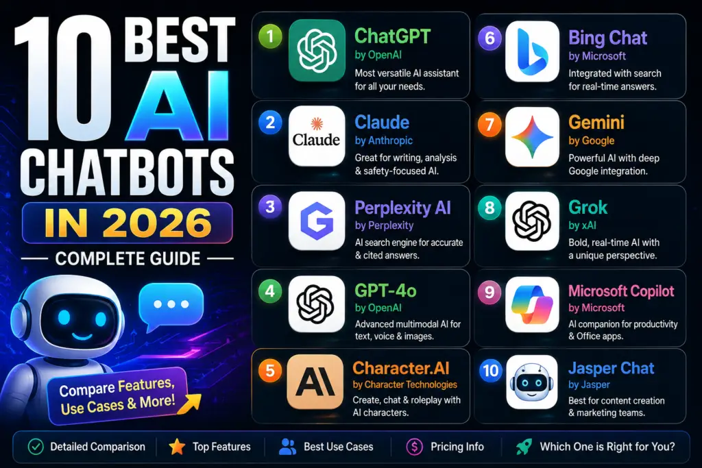 10 best AI chatbots in 2026 including ChatGPT, Claude and Gemini