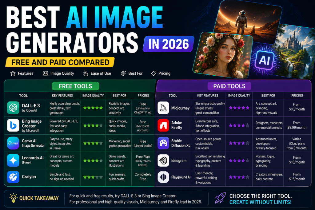 Best AI Image Generators in 2026 — Free and Paid Compared
