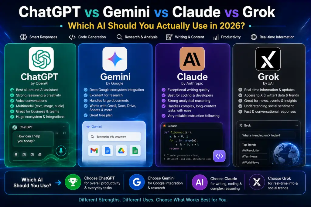 ChatGPT vs Gemini vs Claude vs Grok