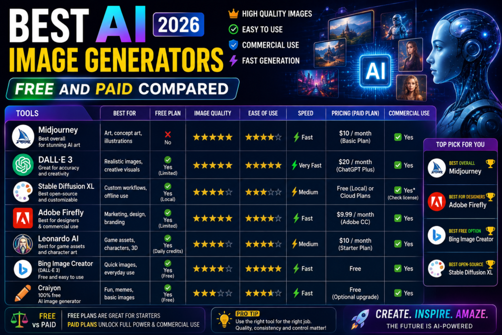 Best AI Image Generators in 2026 — Free and Paid Compared
